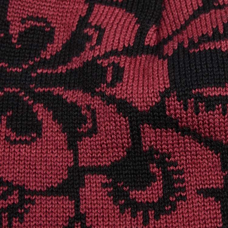 Pre Owned Kenzo Black Floral Jacquard Wool Beanie