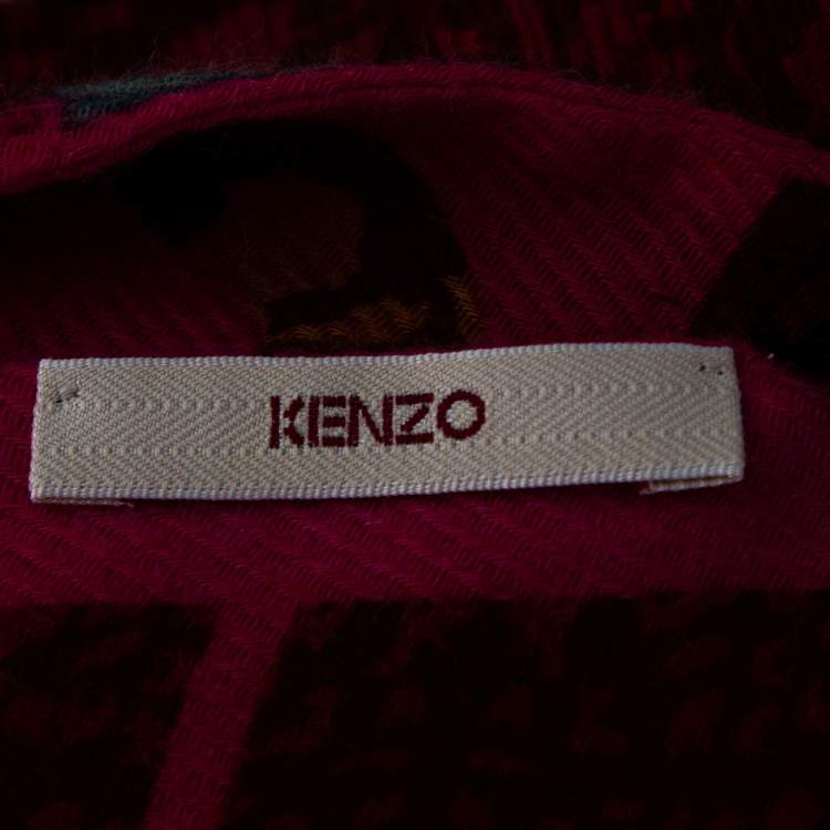 Pre Owned Kenzo Pink Logo Print Wool Blend Scarf