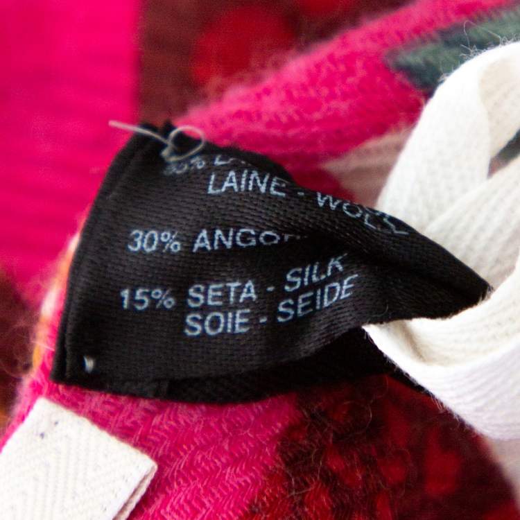 Pre Owned Kenzo Pink Logo Print Wool Blend Scarf