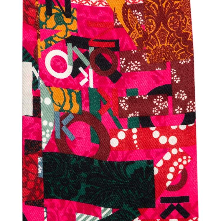 Pre Owned Kenzo Pink Logo Print Wool Blend Scarf