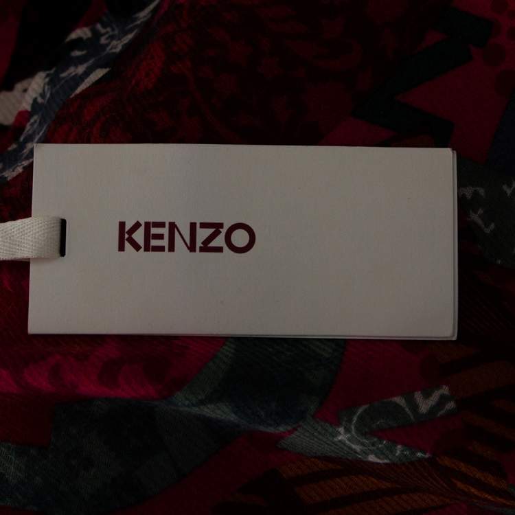Pre Owned Kenzo Pink Logo Print Wool Blend Scarf