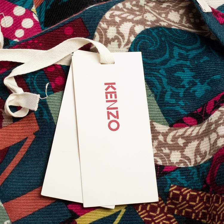 Pre Owned Kenzo Multicolor Logo Print Wool Blend Scarf