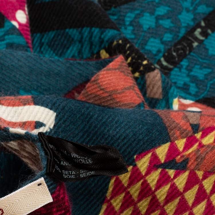Pre Owned Kenzo Multicolor Logo Print Wool Blend Scarf