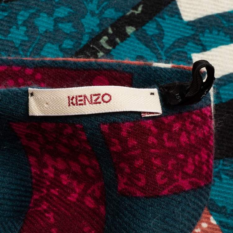 Pre Owned Kenzo Multicolor Logo Print Wool Blend Scarf