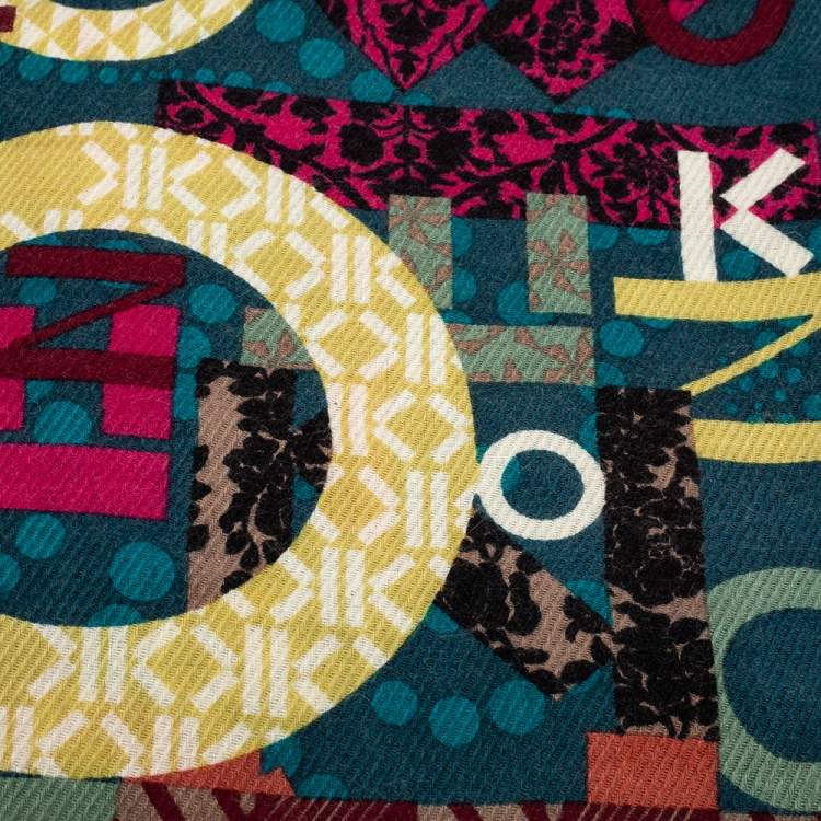 Pre Owned Kenzo Multicolor Logo Print Wool Blend Scarf
