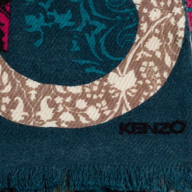 Pre Owned Kenzo Multicolor Logo Print Wool Blend Scarf