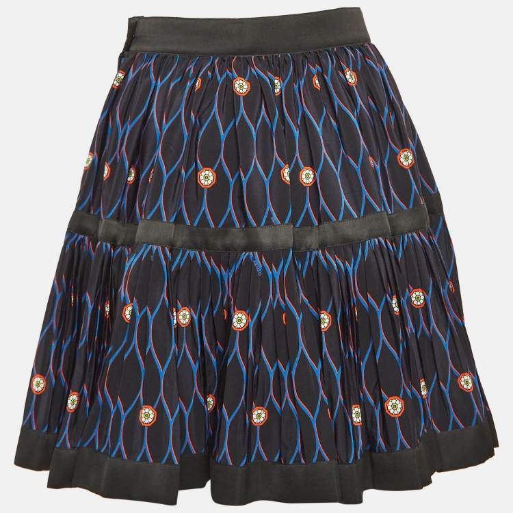 Kenzo X H M Black Printed Silk Pleated Mini Skirt S Kenzo TLC