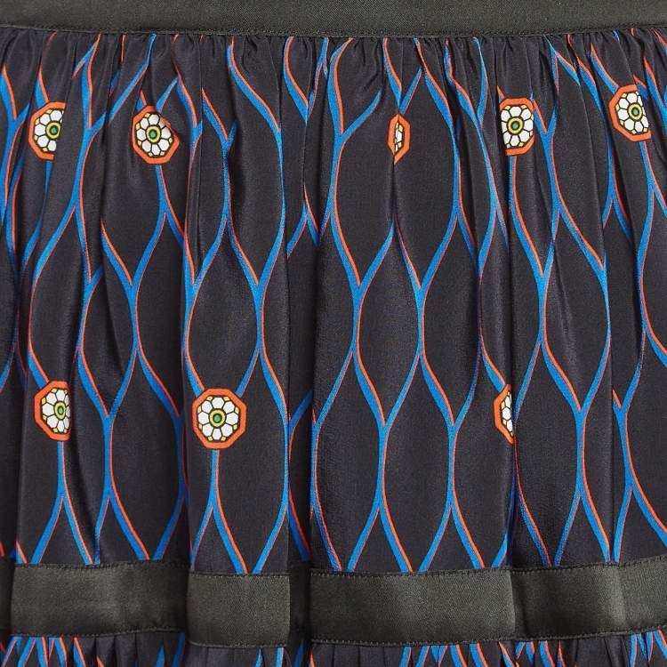 Pre Owned Kenzo X H&M Black Printed Silk Pleated Mini Skirt S