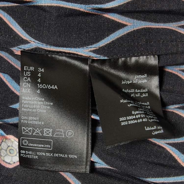 Pre Owned Kenzo X H&M Black Printed Silk Pleated Mini Skirt S