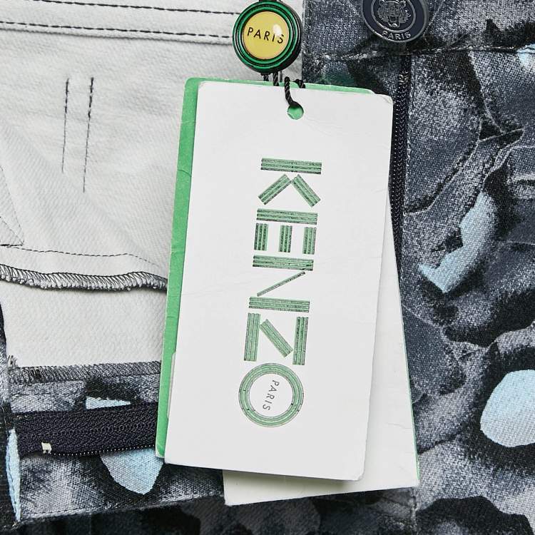 Pre Owned Kenzo Blue Floral Print Denim Skinny Jeans M Waist 30''