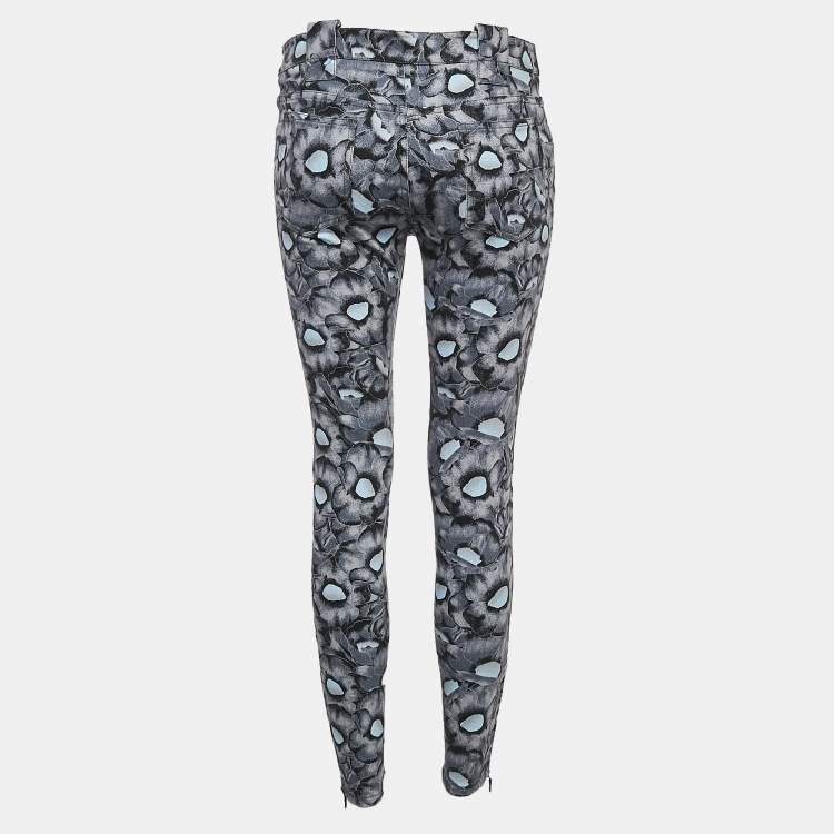 Pre Owned Kenzo Blue Floral Print Denim Skinny Jeans M Waist 30''