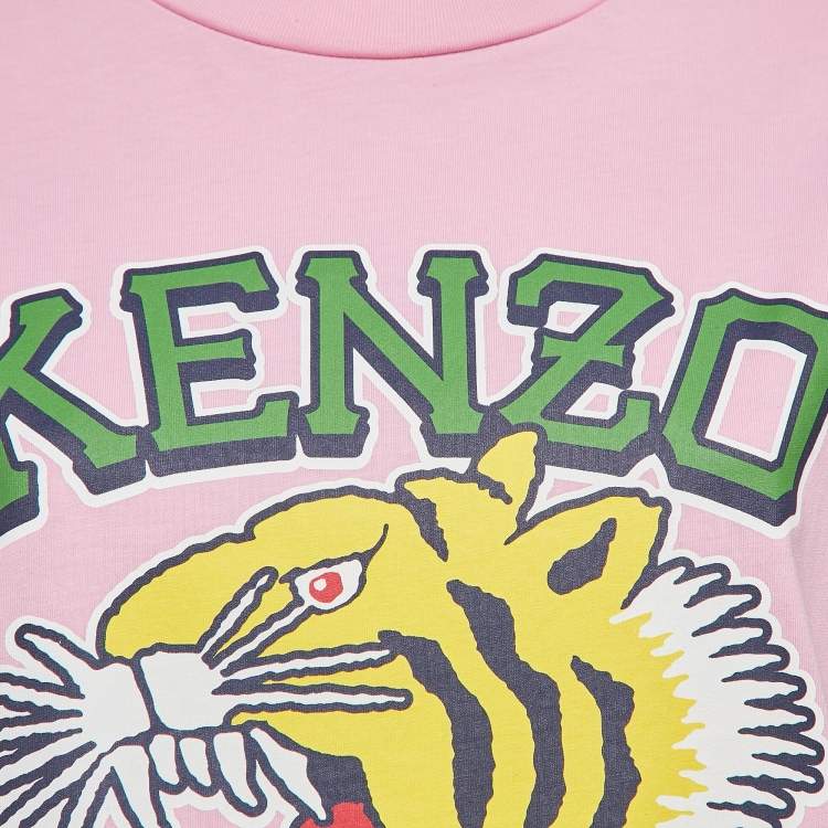 Pre Owned Kenzo Pink Logo Print Cotton Relax Fit T-Shirt S