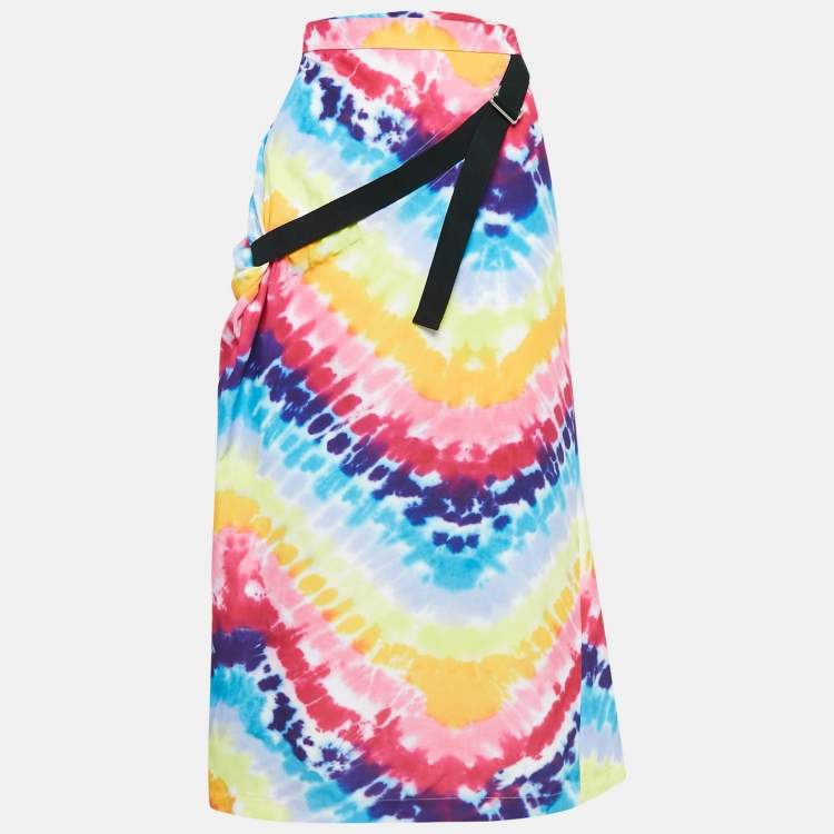 Pre Owned Kenzo Multicolor Tie-Dye Print Satin Belted Midi Skirt S