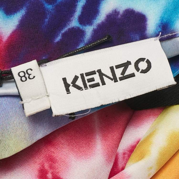 Pre Owned Kenzo Multicolor Tie-Dye Print Satin Belted Midi Skirt M