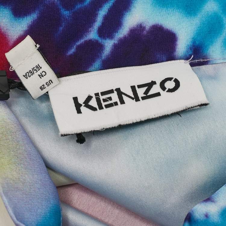 Pre Owned Kenzo Multicolor Tie-Dye Print Satin Belted Midi Skirt M
