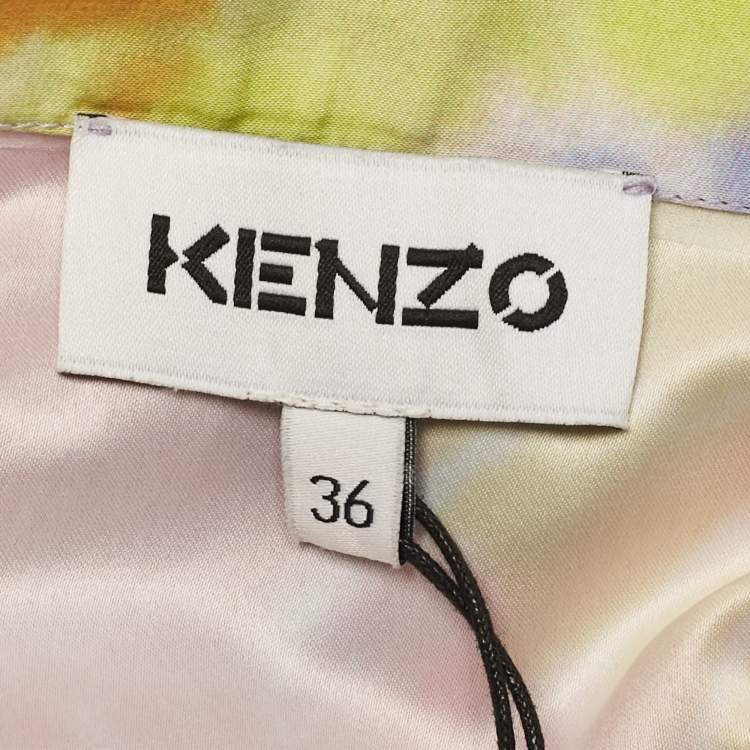 Pre Owned Kenzo Multicolor Tie-Dye Print Satin Belted Midi Skirt M