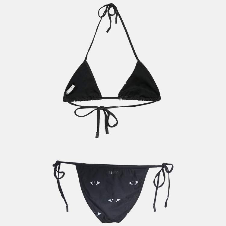 Pre Owned Kenzo Black Eye Print Jersey Triangular Bikini Set XS