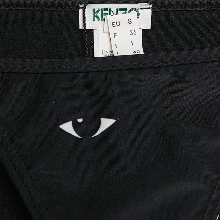 Pre Owned Kenzo Black Eye Print Jersey Triangular Bikini Set XS