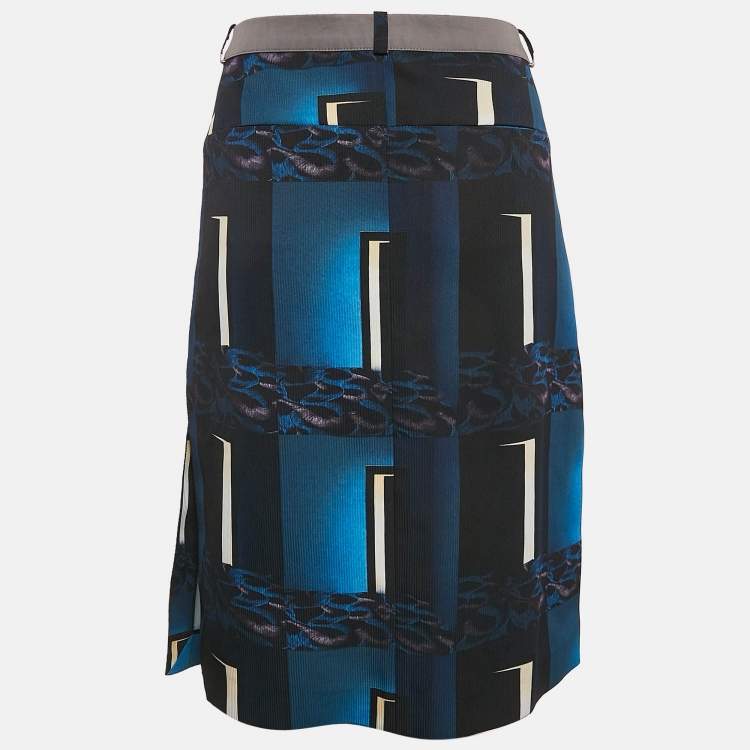 Pre Owned Kenzo Blue/Multicolor Printed Crepe Short Skirt L