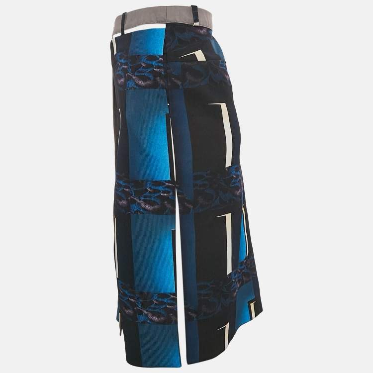 Pre Owned Kenzo Blue/Multicolor Printed Crepe Short Skirt L