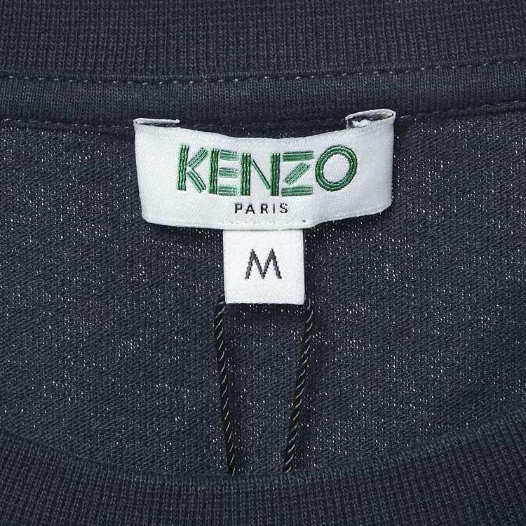 Pre Owned Kenzo Blue Logo Tiger Print Crew Neck T-Shirt M