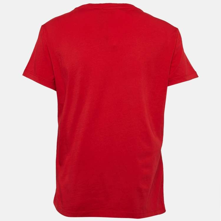 Pre Owned Kenzo Red Logo Tiger Print Crew Neck T-Shirt L