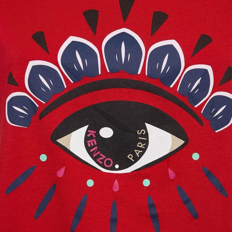 Pre Owned Kenzo Red Logo Tiger Print Crew Neck T-Shirt L