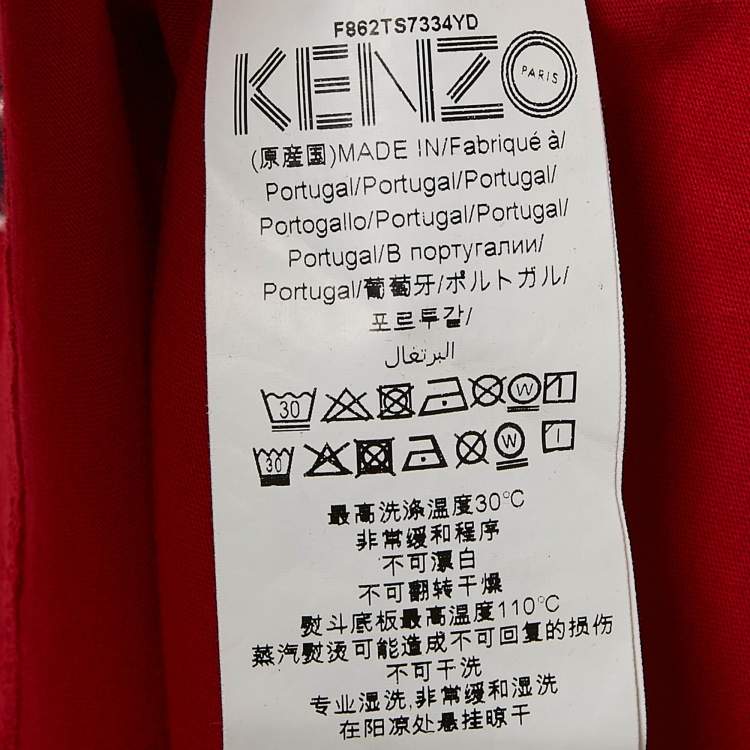 Pre Owned Kenzo Red Logo Tiger Print Crew Neck T-Shirt L