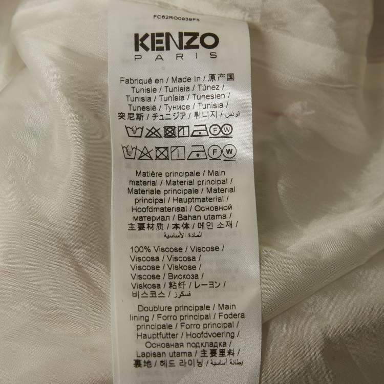 Pre Owned Kenzo White Printed Viscose Button Front Belted Dress S