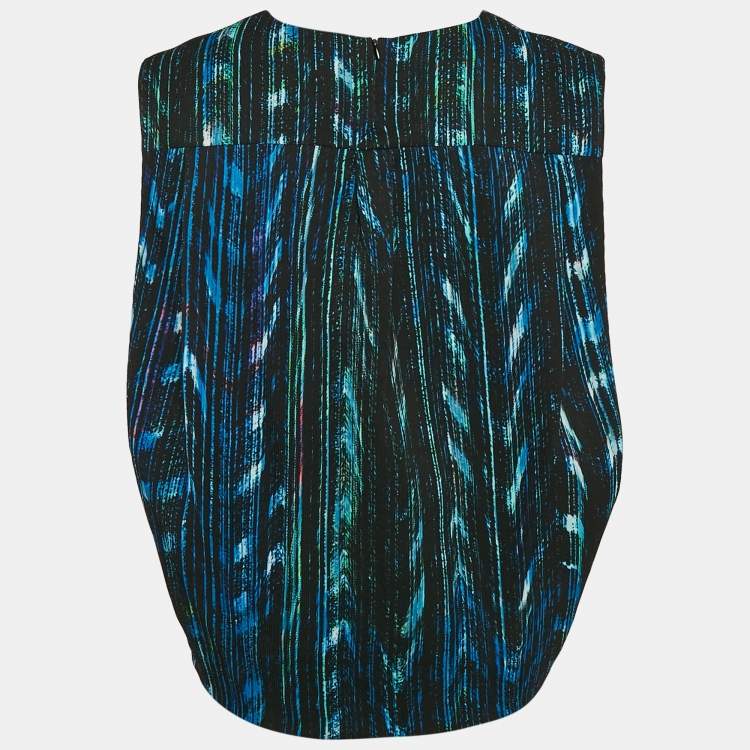 Pre Owned Kenzo Black/Multicolor Textured Synthetic Round Neck Sleeveless Top M