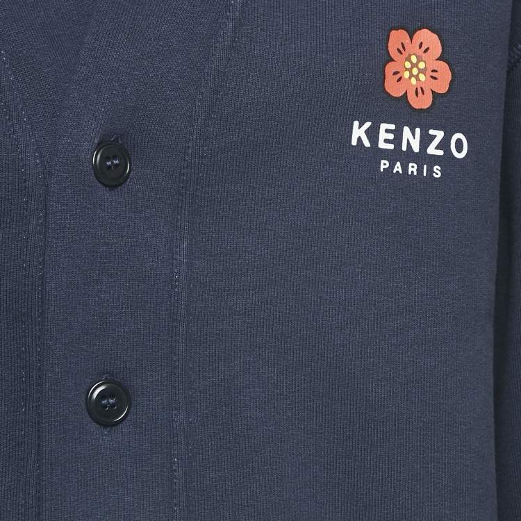 Pre Owned Kenzo Navy Blue Floral Print Cotton Button Front Cardigan S