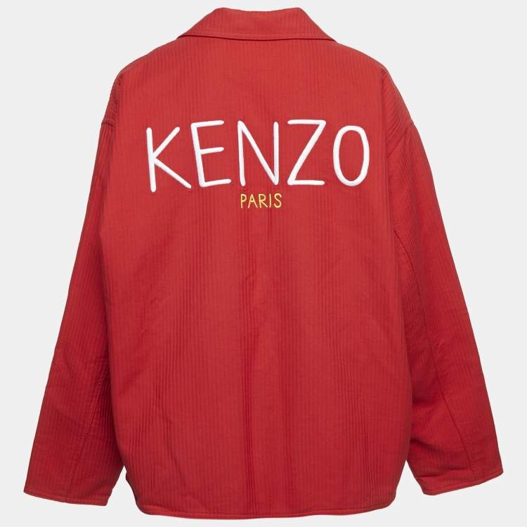 Pre Owned Kenzo Red Logo Embroidered Cotton Oversized Workwear Jacket S