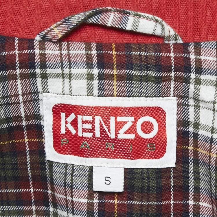 Pre Owned Kenzo Red Logo Embroidered Cotton Oversized Workwear Jacket S