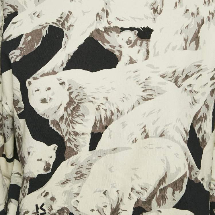 Pre Owned Kenzo Grey Polar Bear Print Cotton High Neck Sweatshirt S