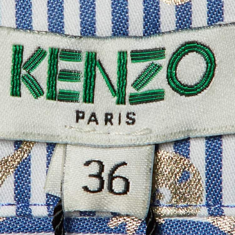 Pre Owned Kenzo Blue/White Metallic Print Cotton Short Sleeve Shirt S