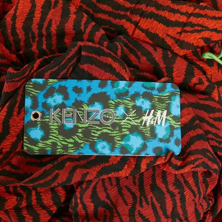 Pre Owned Kenzo Burgundy Animal Printed SIlk Chiffon Paneled Oversized Maxi Dress S