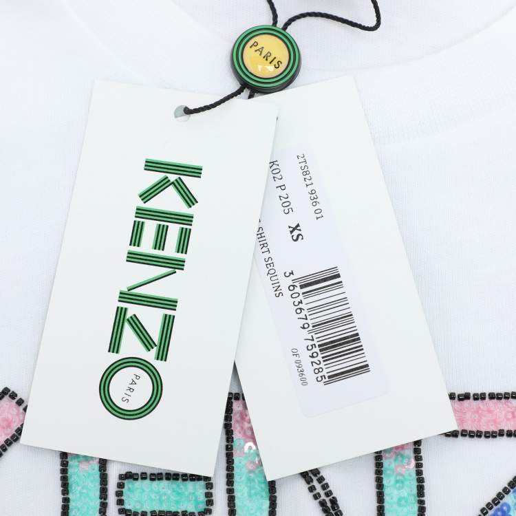 Pre Owned Kenzo White Jersey Sequin Logo T-Shirt XS