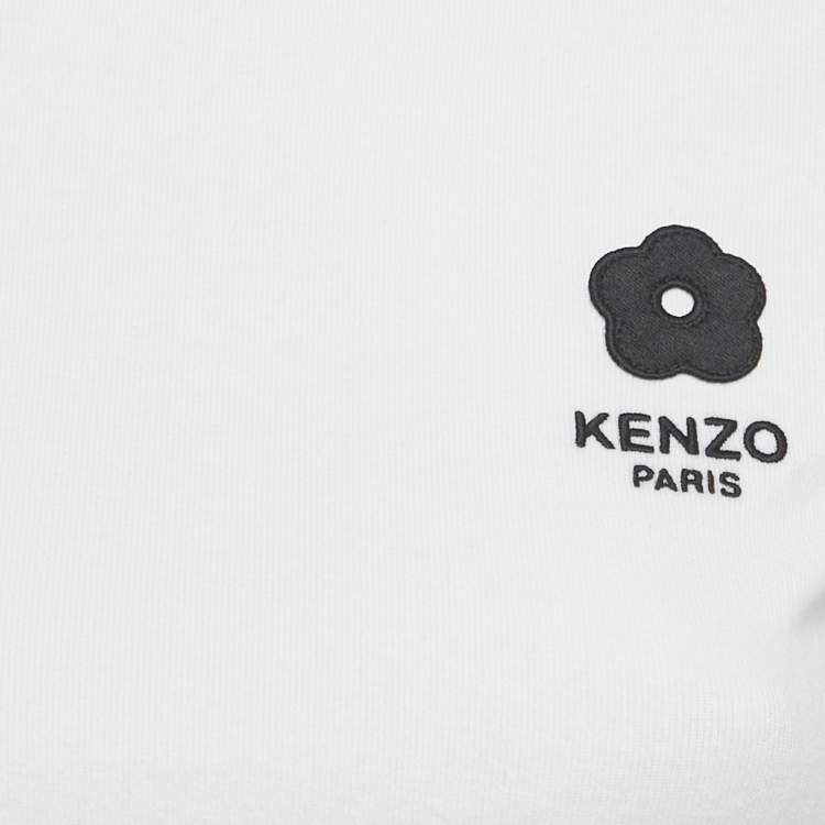 Pre Owned Kenzo White Logo Applique Cotton Knit Top XS