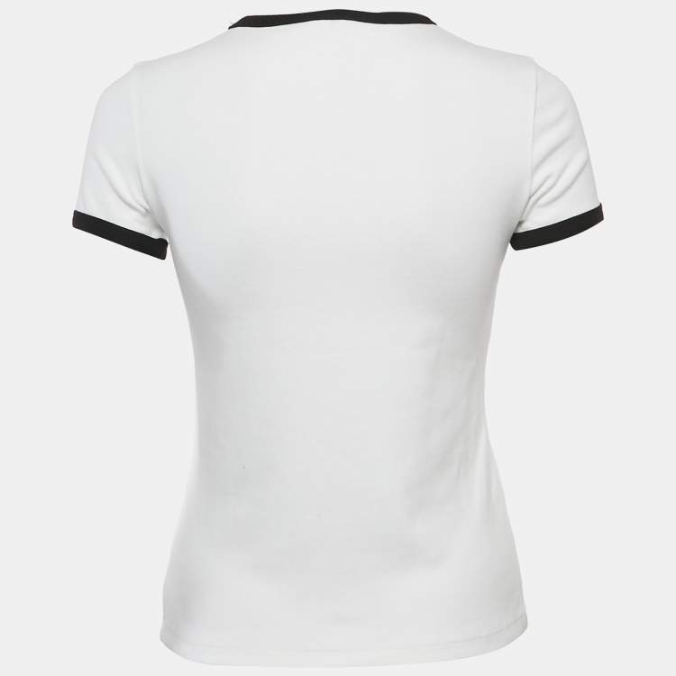 Pre Owned Kenzo White Logo Applique Cotton Knit Top XS