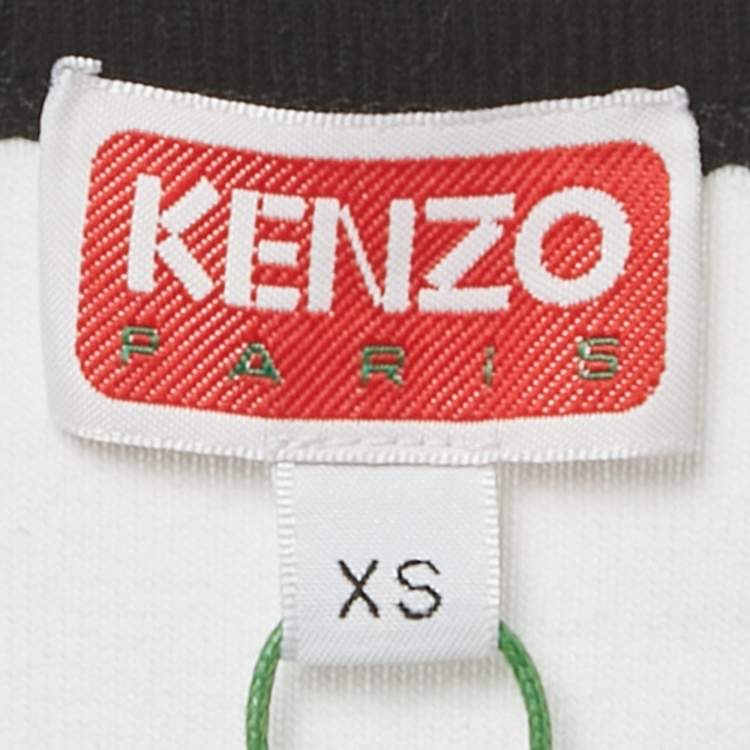Pre Owned Kenzo White Logo Applique Cotton Knit Top XS