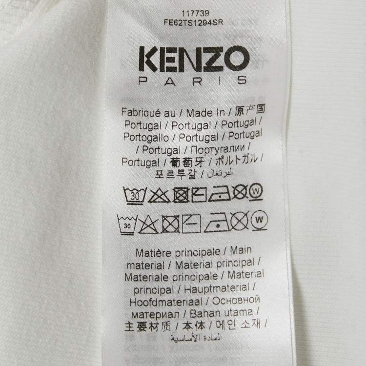 Pre Owned Kenzo White Logo Applique Cotton Knit Top XS