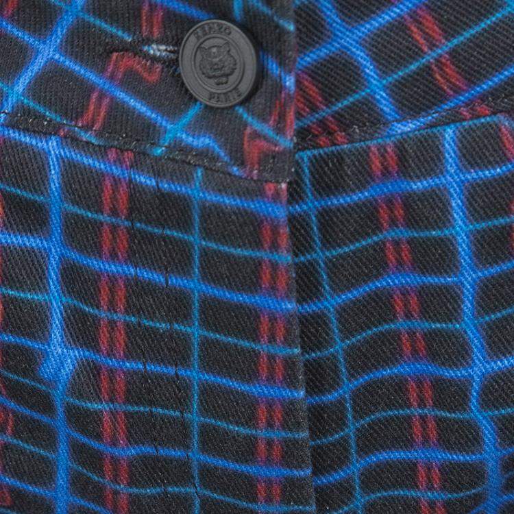 مملوكة مسبقًا Kenzo Jungle Multicolor Irregular Check Printed Denim Jeans L