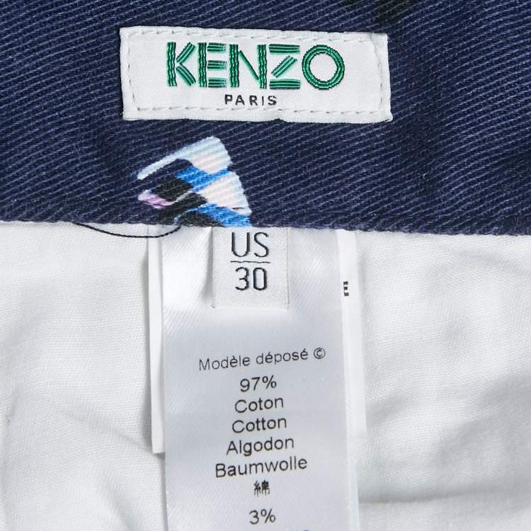 Pre Owned Kenzo Blue Printed Denim Skinny Jeans M Waist 30"