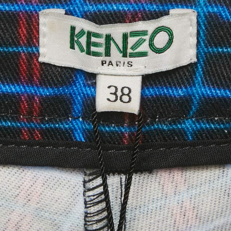 مملوكة مسبقًا Kenzo Blue Irregular Check Denim Skinny Jeans S Waist 29"