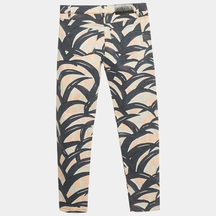 Pre Owned Kenzo Blue Printed Denim Skinny Jeans S Waist 28''