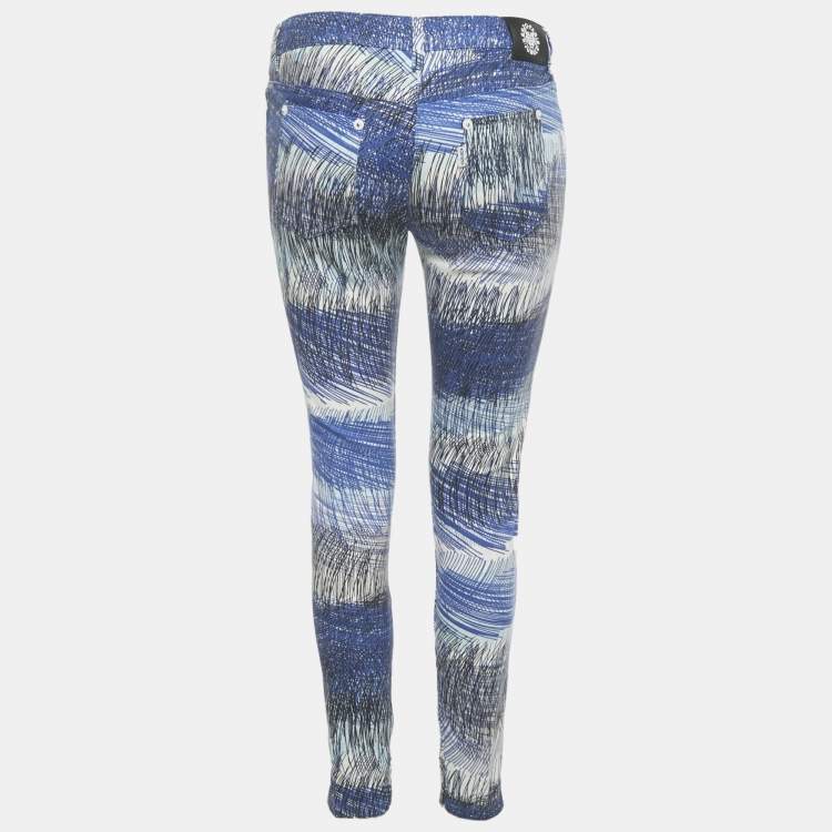 Pre Owned Kenzo Blue Printed Denim Skinny Jeans S