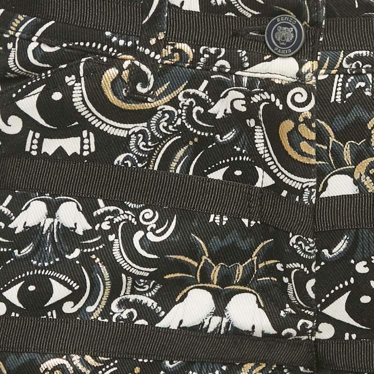 Pre Owned Kenzo Black The Eye Print Cotton Striped Jeans M Waist 30"