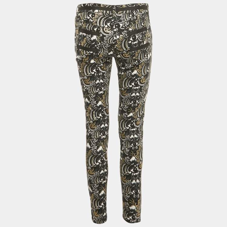 Pre Owned Kenzo Black The Eye Print Cotton Striped Jeans M Waist 30"