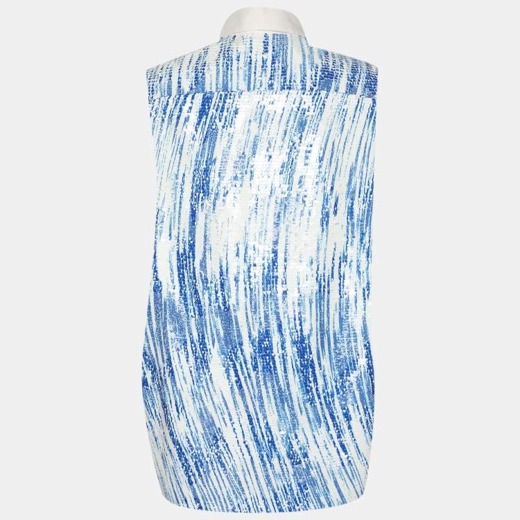 Pre Owned Kenzo Blue/White Sequins Sleeveless Top M