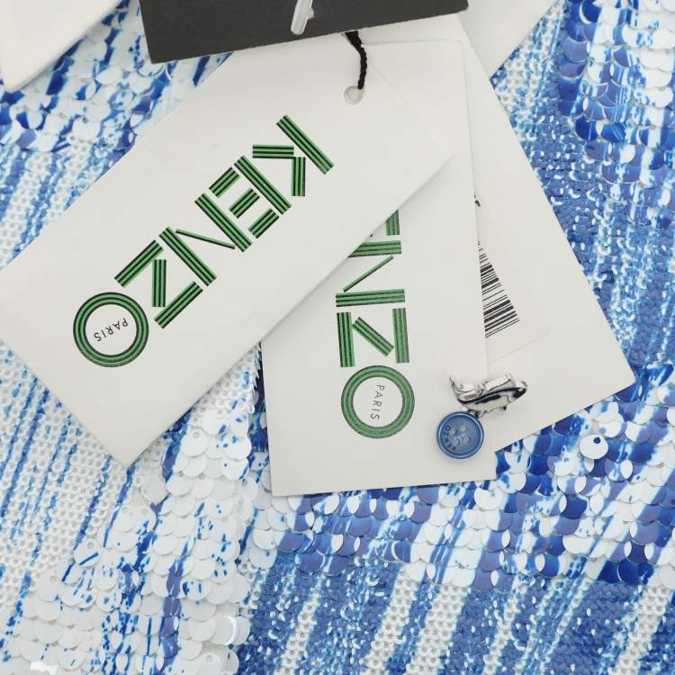 Pre Owned Kenzo Blue/White Sequins Sleeveless Top M
